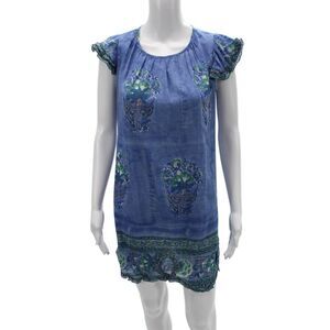 Bell Women Shift Floral Blue Short Sleeve Round Neck Dress Size S